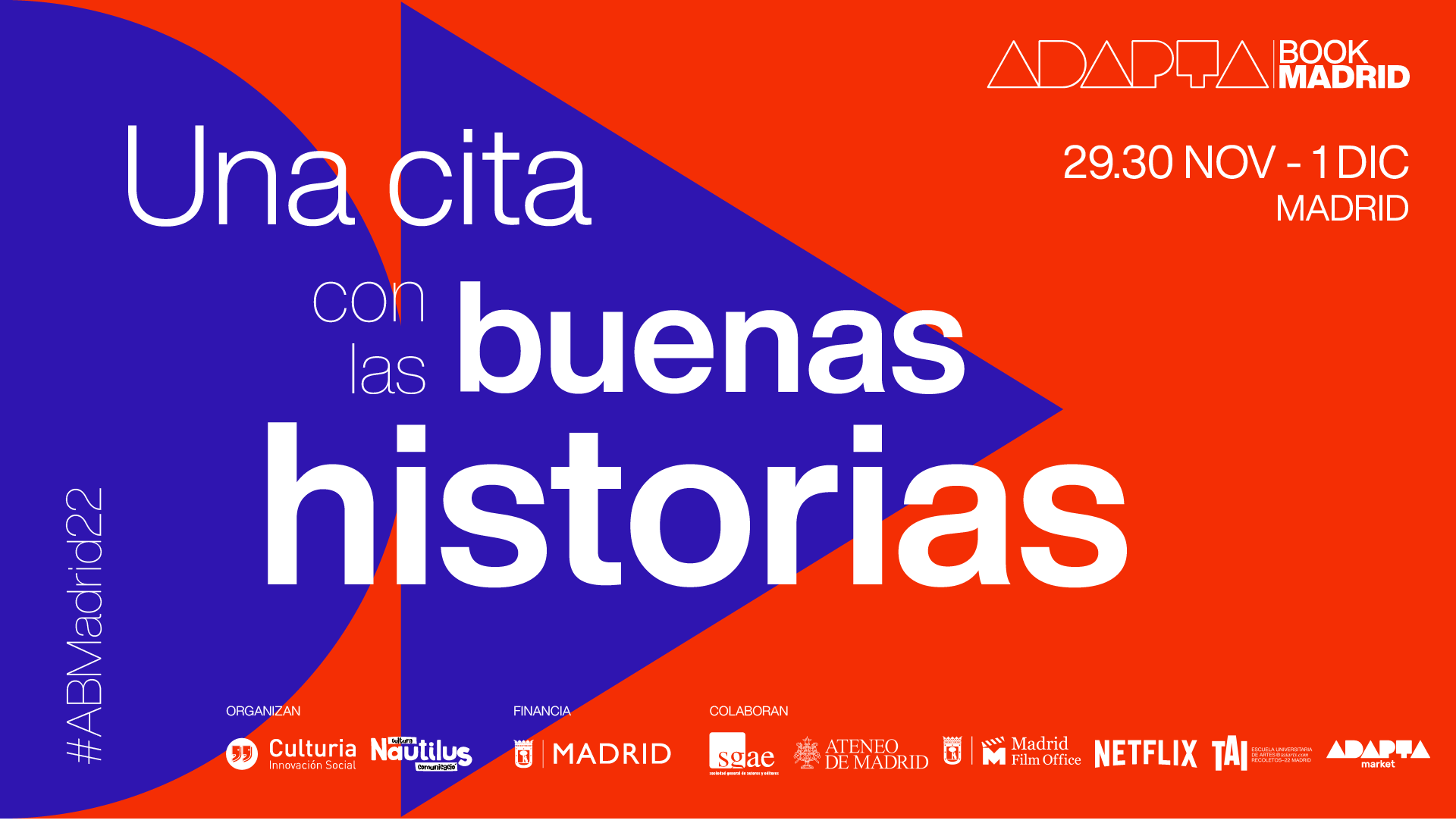 Programa de la primera edición de Adapta Book Madrid, que se celebrará los días 29 y 30 de noviembre y 1 de diciembre